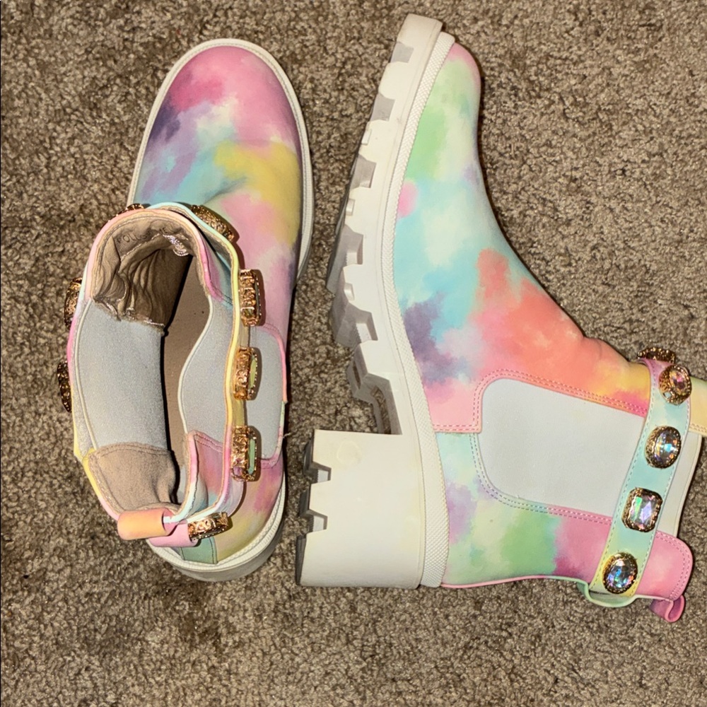 Kids Pastel Tie-Dye Jewel Strap Ankle Boots - Multi